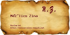 Málics Zina névjegykártya